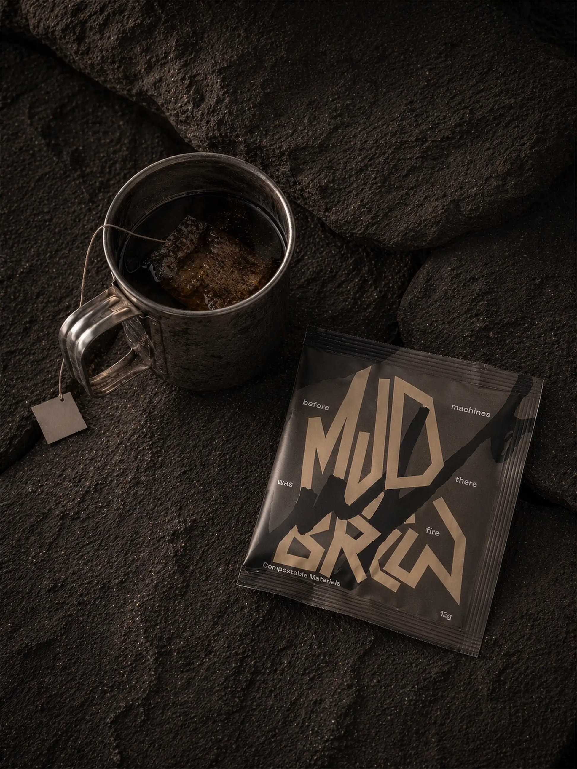 Mud Brew single-serve coffee brew bags pouch with drip bag in cup