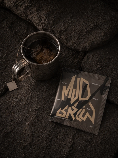 Mud Brew single-serve coffee brew bags pouch with drip bag in cup